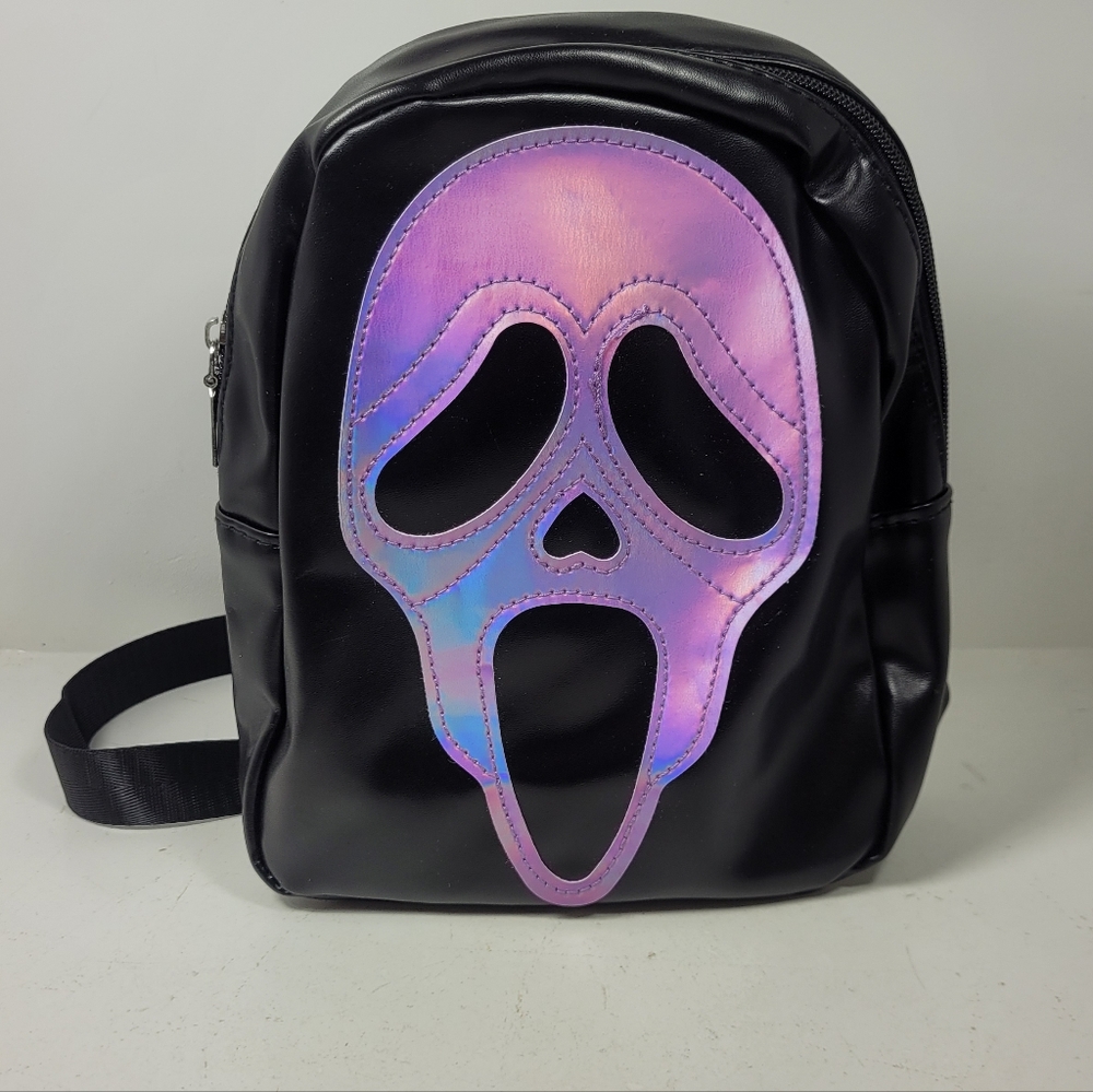 Black Backpack with Holographic Skull Design